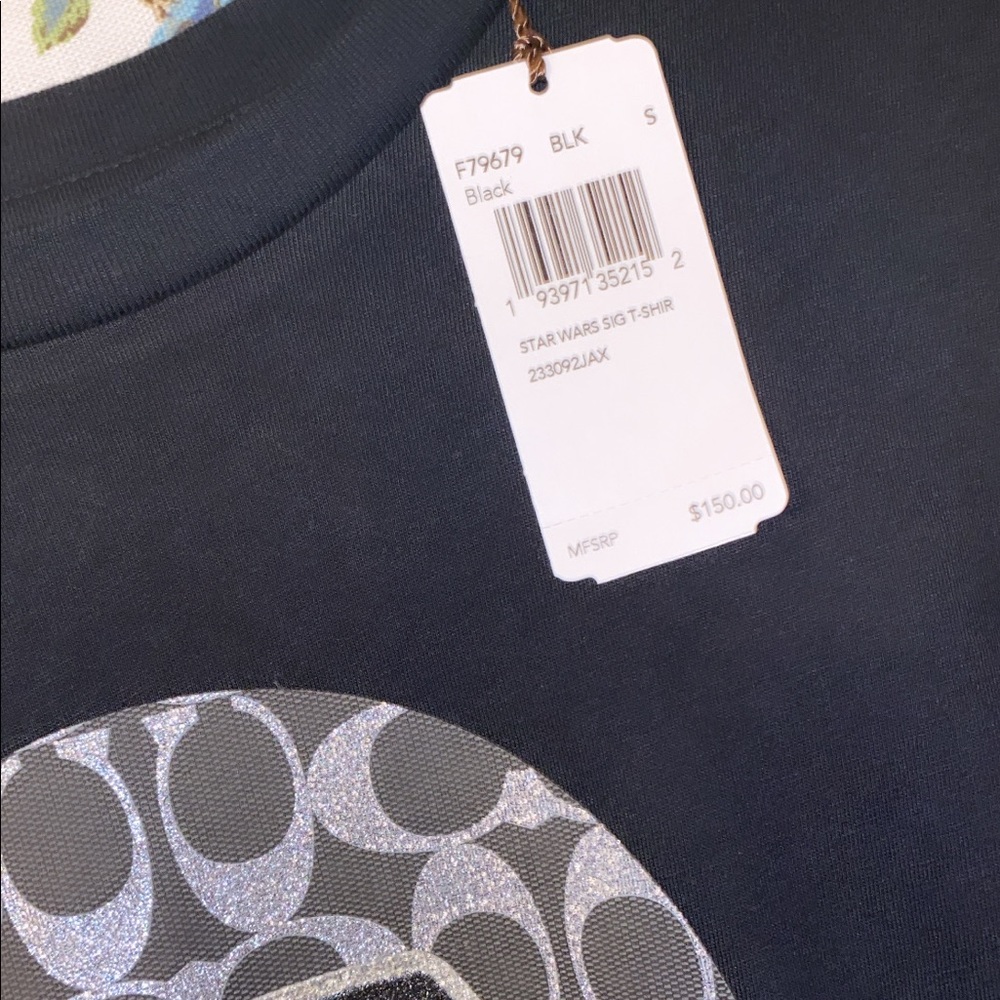 Coach Star Wars Logo Black Glitter Tee Shirt - Picture 3 of 16